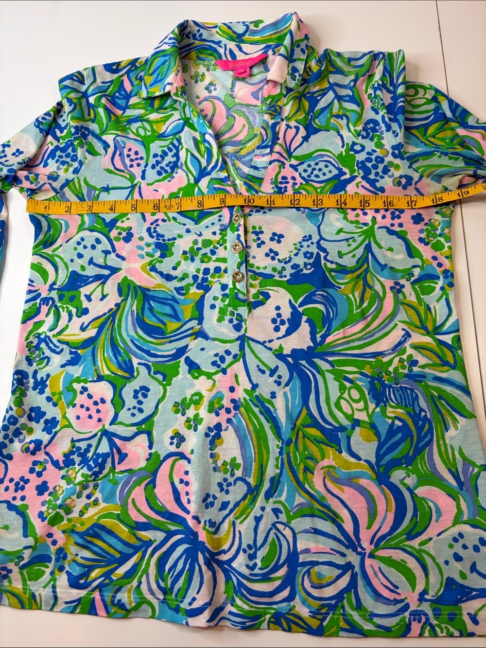 Lilly Pulitzer Floral Collared Button Front Top 3/4 Sleeve Multi Color Floral S - Picture 8 of 10